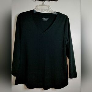 Chico's (Size 1/M/8) Black 100% Pima Cotton Everyday 3/4 Sleeve Basic Layer Top
